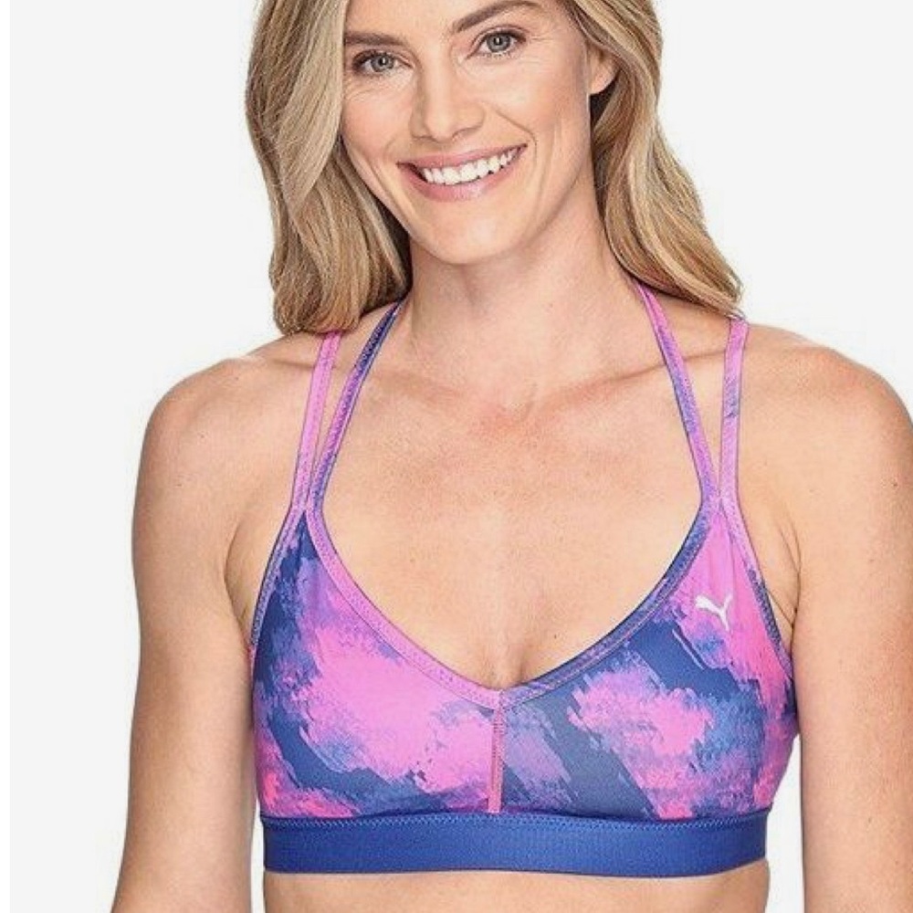 NEW Women’s Puma Training Yogini Live Bra Pink Blue Explosion, Size XS, NWT